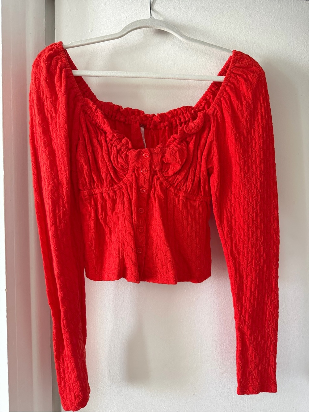 Free People Scarlet Smocked Long-Sleeve Peasant Blouse